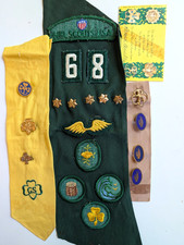 Girl Scouts, Brownie Vtg Pins, Badges Scarf Lot 1950s 1960s GSA, Italy GS pin