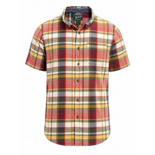 Woolrich Mens XL Short Sleeve Plaid Button Down Shirt Organic Cotton Modern Fit