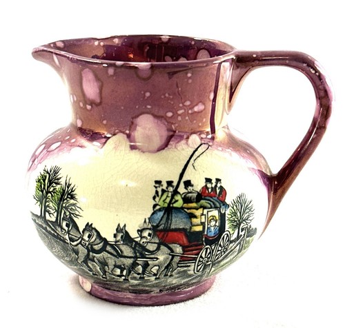 Jarra crema Sandland Old Castle Stage Coach púrpura salpicaduras años 40 grises - Imagen 1 de 7