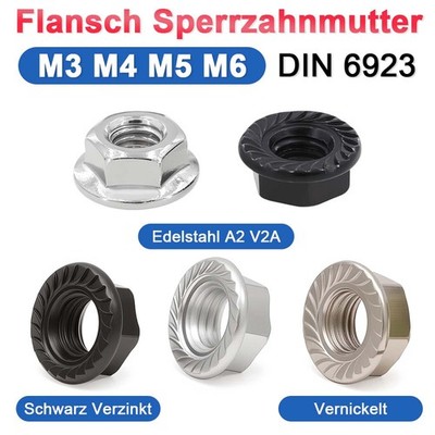 Sperrzahnmutter Edelstahl A2 Flanschmuttern Flansch Mutter DIN 6923 M3 M4 M5 M6