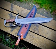 25" D2 Steel Custom Handmade Bowie Knife Full Tang Handguard with Leather Sheath