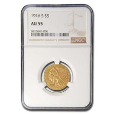 1916-S $5 Indian Gold Half Eagle AU-55 NGC