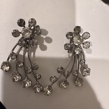 Vintage Silver Tone Art Deco Style Rhinestone Shoe Clip Ons