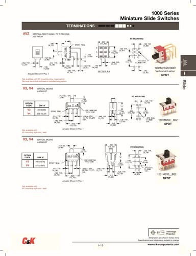 5X C&K 1201 DPDT Miniature Slide Switch - 20 V AC / DC - PC Board Mount - 0.4 VA - Picture 12 of 12
