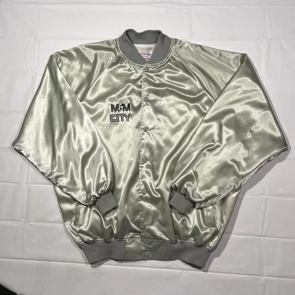 True Vintage Bomber Satin Jacket Gas Mask Bulldozer Gray Size 4XL Runs Small - Image 3 of 4