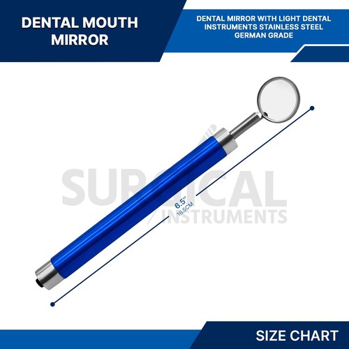 Dental Mirror with Light Dental Instruments Stainless Blue Color German Grade - Picture 2 of 7