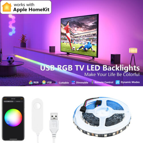 Zestaw domowy WiFi RGB LED TV Taśma Podświetlenie 5V USB Podświetlenie Siri - Zdjęcie 1 z 19