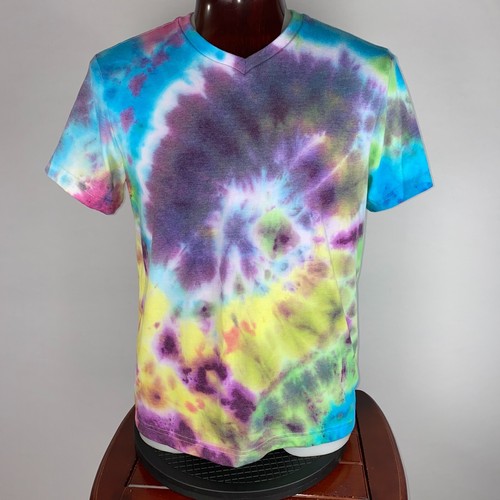 George T-Shirt Mens Size L (42-44) Tie Dye Colorful V-Neck Festival Hippie JU