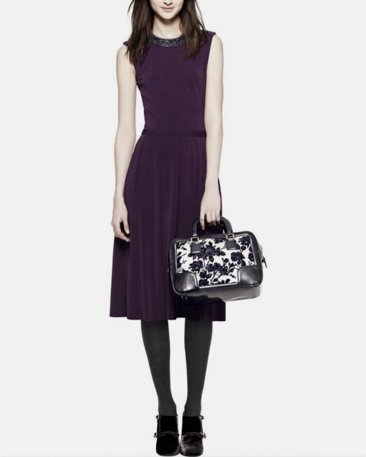 Abito donna Tory Burch Wild Plum Eva gioiello scollo impreziosito taglia XS