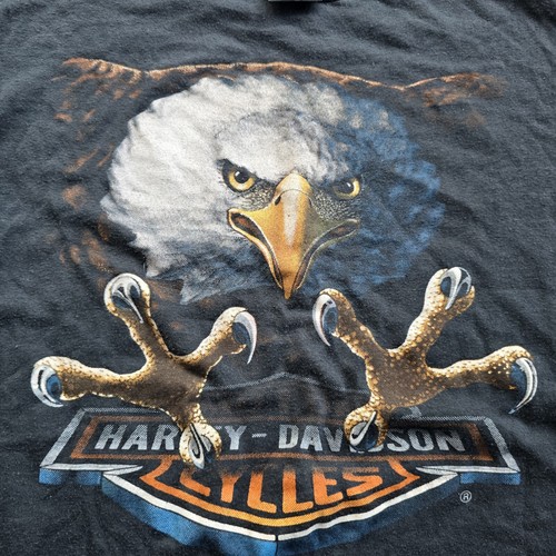 Vintage 80s 3D Emblem Harley Davidson Flying Attack Eagle Shirt L Biker Moto - Picture 3 of 4