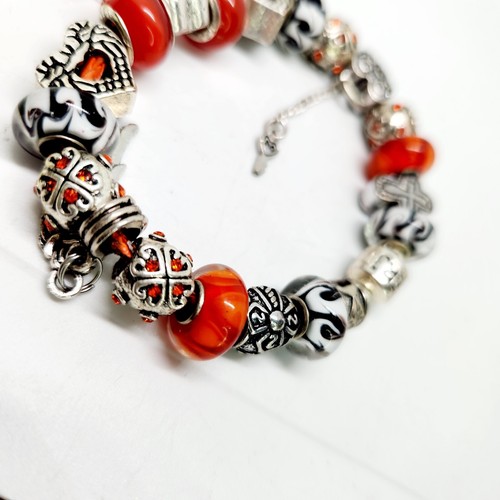 Serjaden 925 Harley Davidson Motorcycle Inspired Charm Bracelet Silver Orange 8" - Picture 6 of 8