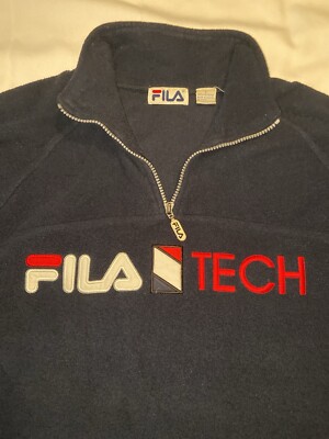 VTG FILA TECH Pullover Fleece Sweatshirt Men's Sz L Black 1 VTG FILA TECH Pullover Fleece Sweatshirt Men's Sz L Black 1