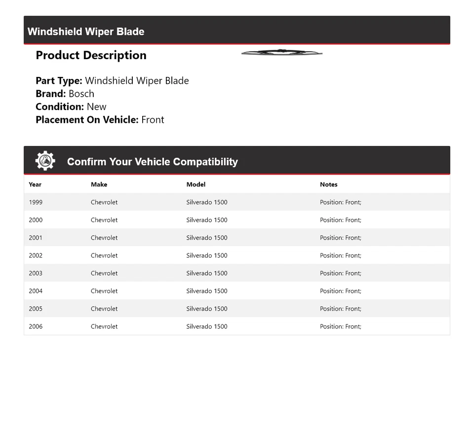 Escobilla limpiaparabrisas delantera Micro Edge 2000 para Chevrolet Silverado 1500 Bosch 1999-2006 Foto 2 de 4
