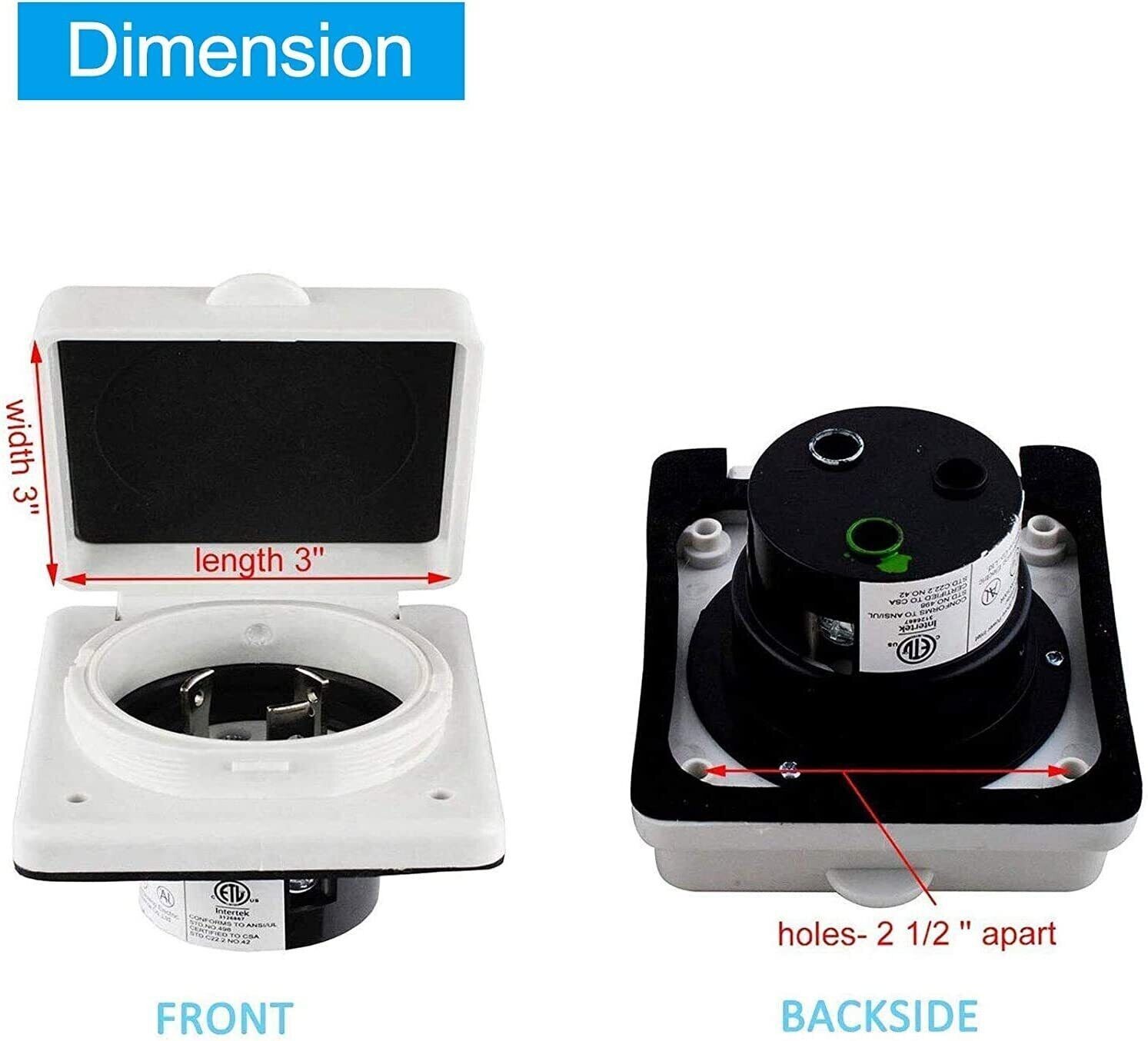 RV 30 Amp 125V Power Inlet Plug Female Twist Locking Connector