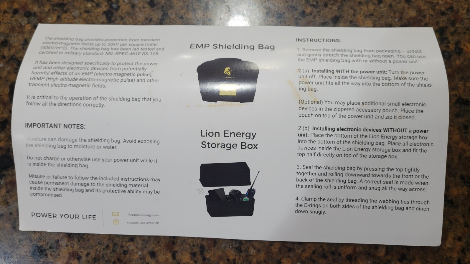 LION ENERGY MILSPEC 461F R5105 EMP SHIELDING BAG FOR ELECTRONICS