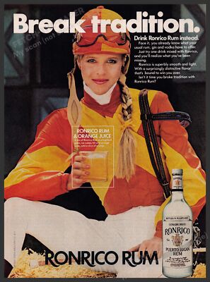 Ronrico Rum 1980s Print Advertisement 1981 Female Jockey ''Break tradition''