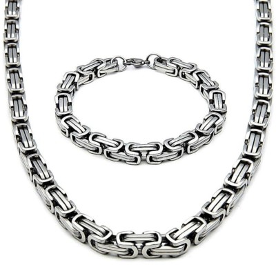 5MM KÖNIGSKETTE MIT ARMBAND EDELSTAHL GOLD SET HALSKETTE KETTE BYZANTINER SILBER