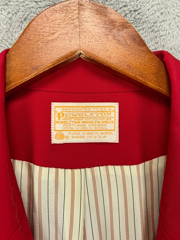 Blazer Pendleton Vintage Años 70 Lana Mills Chaqueta Roja Lana Virgen 12 Foto 2 de 4