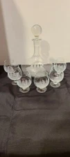 Etched Crystal Clipper Ship Decanter and 6 Snifter Glasses Ship Design Toscany