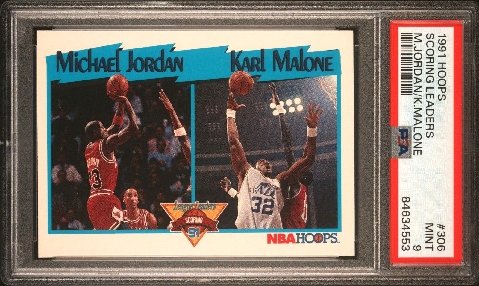 1991 Hoops Michael Jordan and Karl Malone Scoring Leaders #306 PSA 9