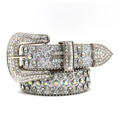 Men Western Rhinestone Studded Belt Punk Cowgirl Cowboy Crystal