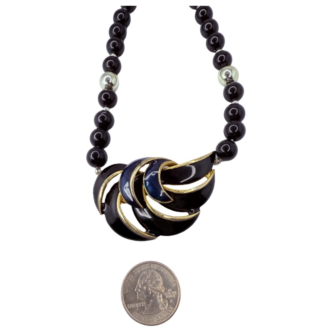 Givenchy Necklace 17.5" Navy Blue & Black Pendant Beaded Haute Couture thumbnail 12