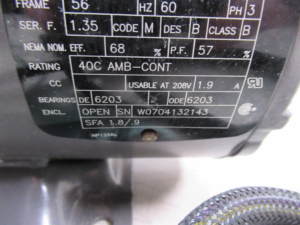 Baldor Reliance Industrial Motor M3104 1/3 HP 1725 RPM 56Hz 3 Phase 34F06-884 - Image 4 of 4