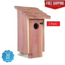 2 PACK Classic Natural Red Cedar Bluebird Wild Bird House, Bird Safe House