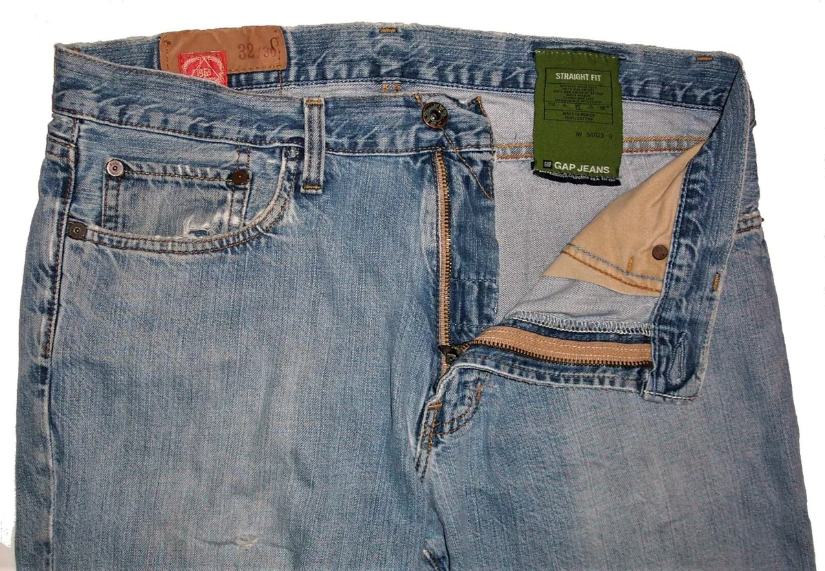 Gap 1969 ~ STRAIGHT FIT ~ Mens Distressed ~ Denim Blue Jeans ~ Tag 32x30
