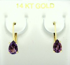 GENUINE 1.24 Cts AMETHYST DANGLING EARRINGS 14K GOLD -Free Certificate Appraisal