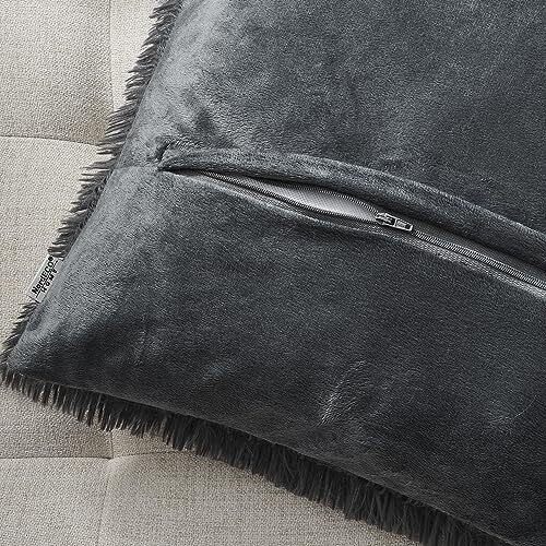 Luxury Soft Faux Fur Fleece Cushion Cover 18" x 18" (Pack of 2) F-dark Grey - Picture 4 of 6