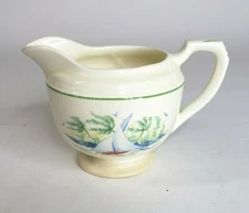 Vtg Steubenville "Sandra" Creamer USA Sailboat Palm Trees Art Deco Coastal