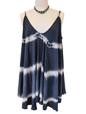 Damen Batik Trägertop One Size 16-24 Blau Weiß V-Ausschnitt Hergestellt in Italien Neu