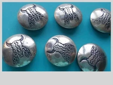 Lot of 6 Silver Buttons Covers, About 5/8" in Diameter, Southwestern Design