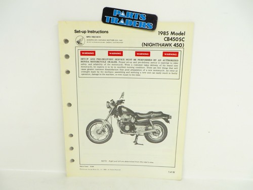 NOS Genuine Honda Dealer Set-Up Instructions Manual CB450SC Nighthawk 450 1985