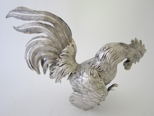 Elizabeth II Sterling Silver Models of Fighting Cocks - 1966/7 by Edward Barnard - Picture 10 of 15