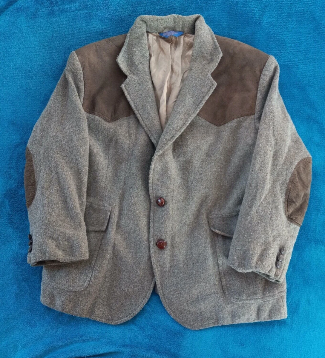 Vintage 80s 90s Pendleton Wool Tweed Suede Western Blazer Suit Jacket  Brown, L