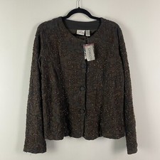 Chicos Brown Black Beaded Embroidered Jacket Size 2 US Large Button Front