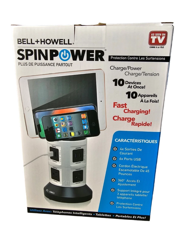 Bell & Howell Deluxe Spin Power Charging Station | 4 AC & 6 USB Outlets | NEW - Image 2 of 4