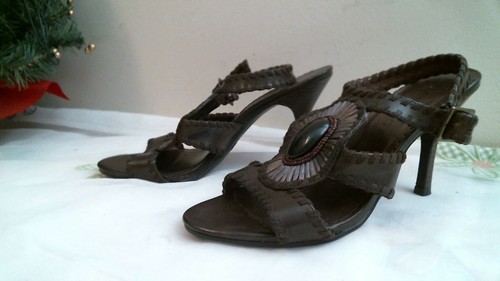 RAMPAGE Heels size 6 1/2 M BROWN casual Career SANDALS open toe sling back Shoes - Picture 5 of 8