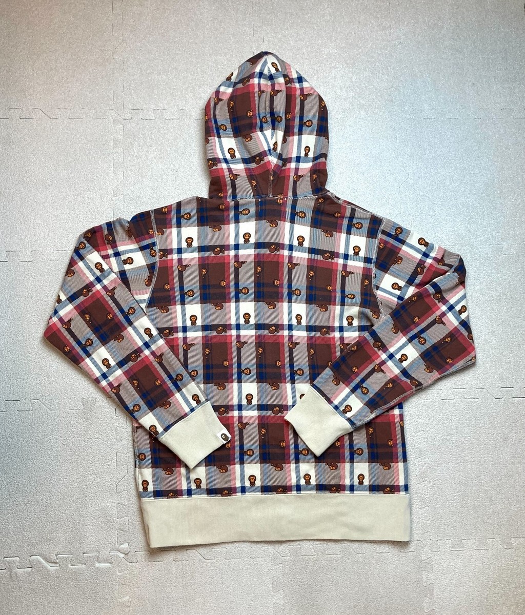 A BATHING APE BABY MILO ブラウン パーカー Bape Brown Plaid Baby Milo Full Zip Hoodie M a bathing ape