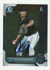 Karson Milbrandt Signed 2022 Bowman Draft Chrome Card BDC-87 Auto Marlins COA