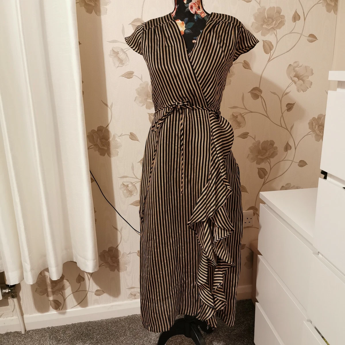 River island stripe midi wrap sale dress