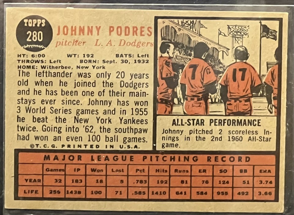 1962 Topps Dodgers Lot 10 Different Cards Stars Commons VG Moon