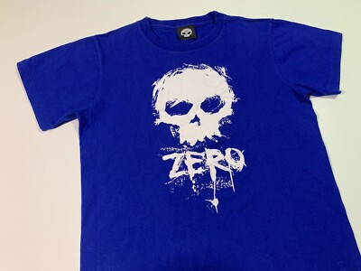 Vintage Zero Skateboards Skull T-shirt Skateboarding Blue Tee S 