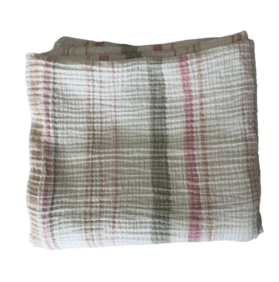 Aden + Anais 100% Cotton Muslin Swaddle Blanket Pink Gray Stripe-image