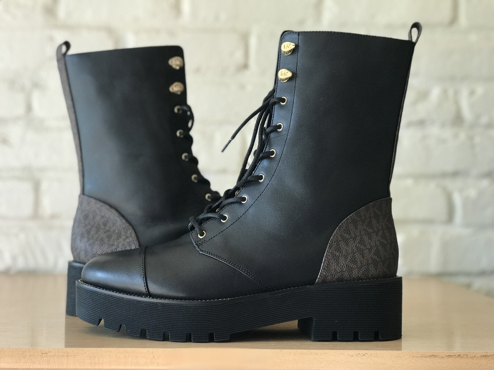 Michael Kors Cowboy Combat Tall Leather Ankle Boots Black Women Size 11 New