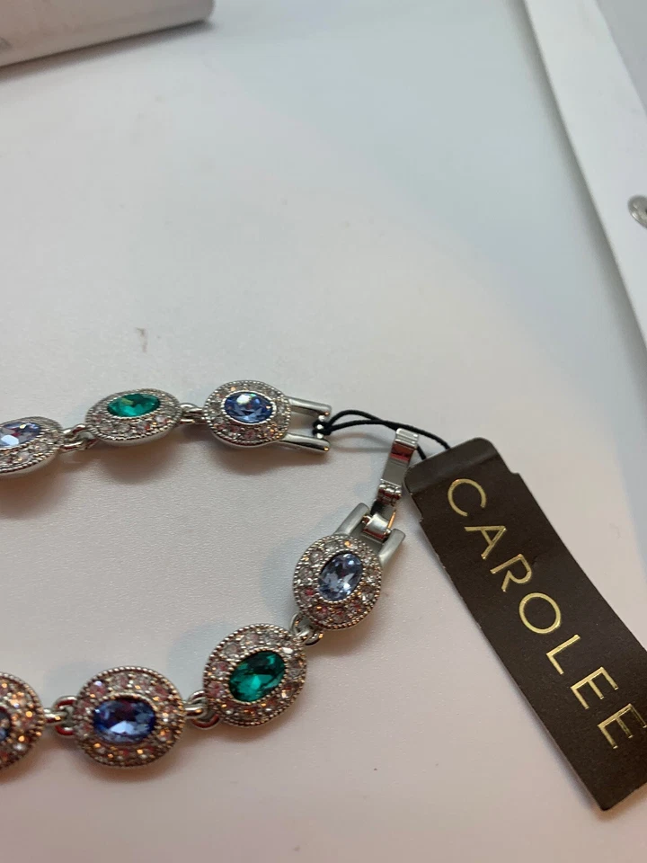 PULSERA DE ESLABONES OVALADOS CRISTAL MULTICOLOR TONO PLATA CAROLEE $75 S104 Foto 4 de 4