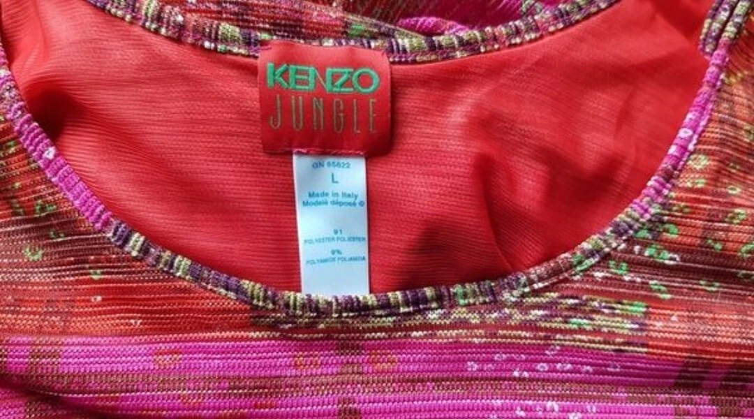 Maxi abito vintage lungo Kenzo rosa giungla con righe colorate stampa animalier L