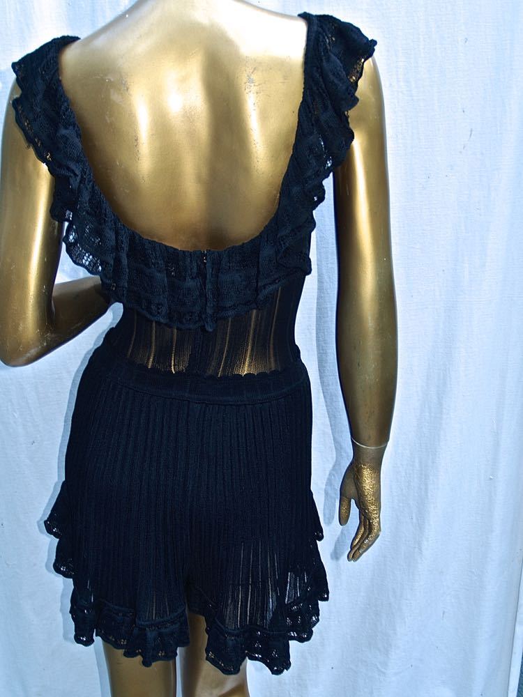 VINTAGE ALAIA BLACK LACE RUFFLE TRIM BUILT-in-SHORTS OPEN
